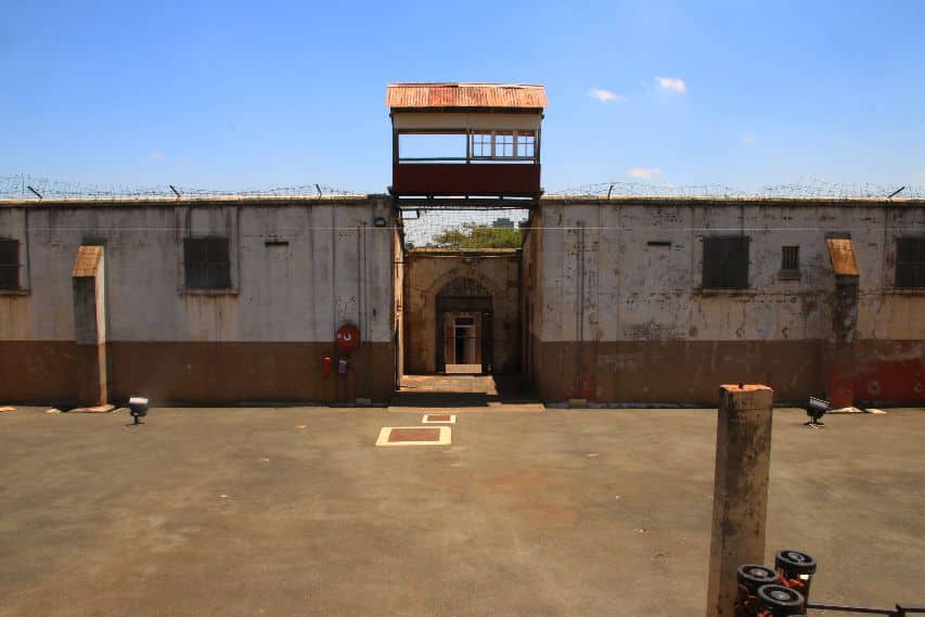 Constitution Hill, Number Four Prison courtyard with elevated guard post Constitution Hill, Number Four Prison courtyard with elevated guard post